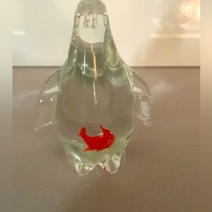 Murano Glass Penguin With Fish In Tummy Paper Weight - 5" Tall-